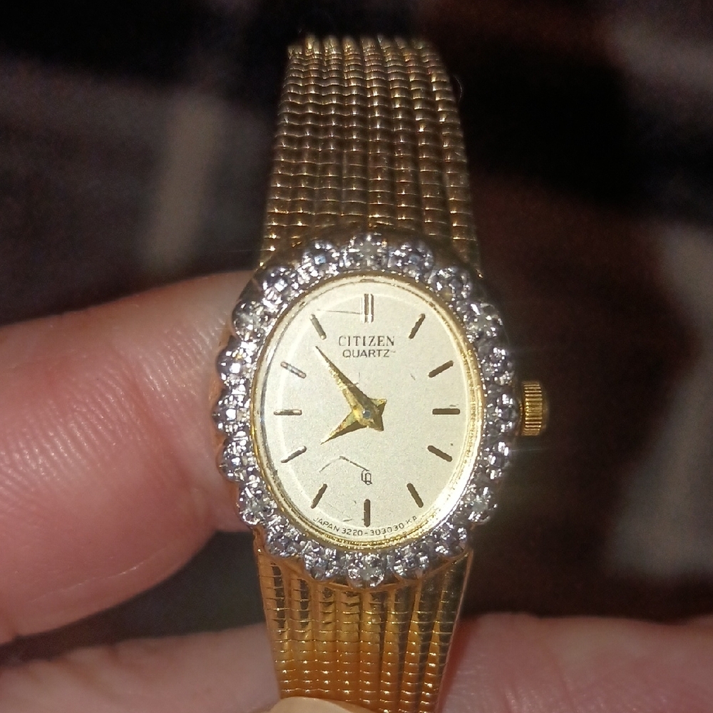 Citizen Gold and Silver Mesh Watch with Crystal Bezel